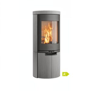 HETA Scan-Line 910 braskamin med Greywood sten och 360° beklädnad, modern vedkamin